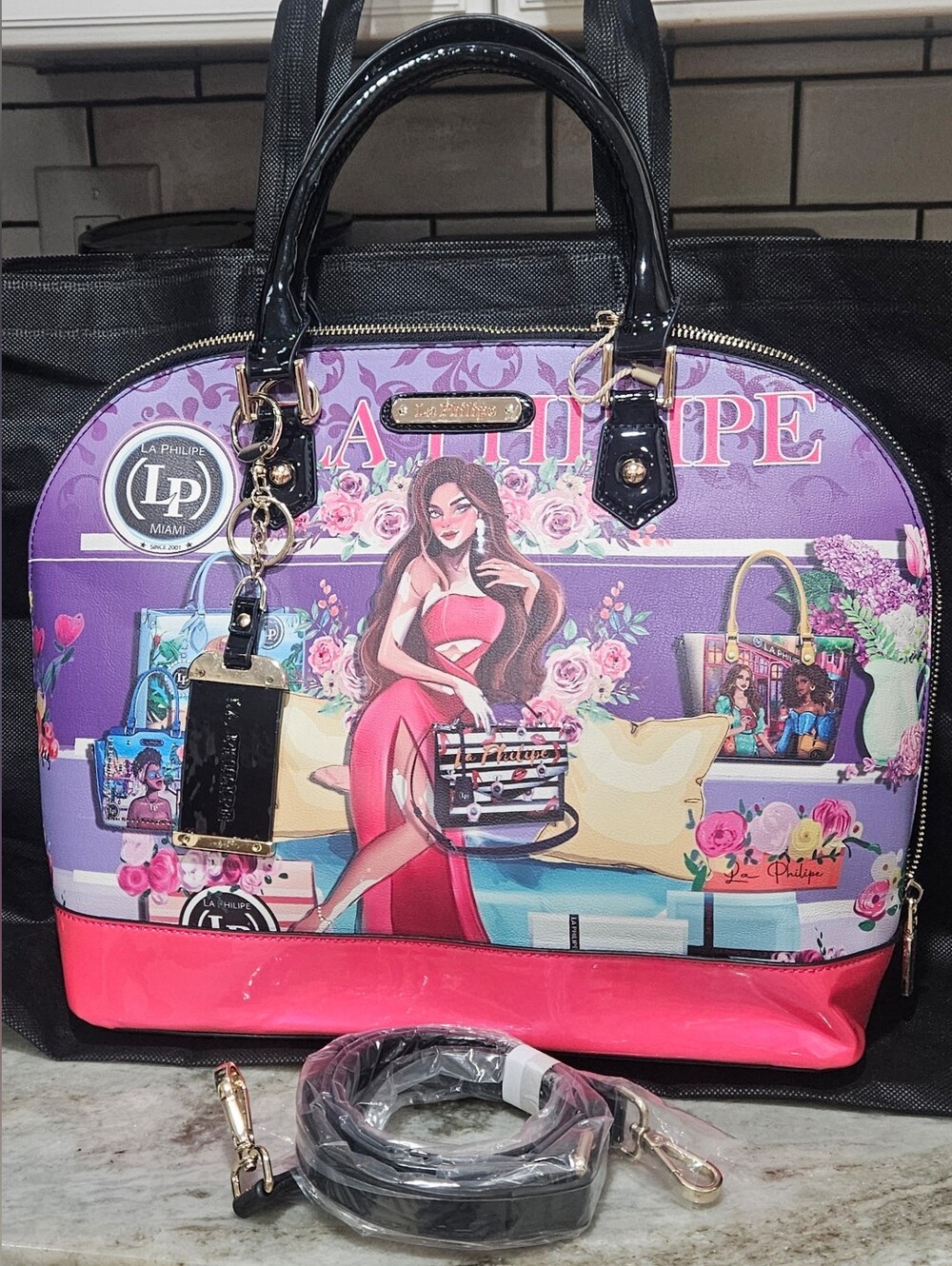 La Philipe "Bold Beauty" Large Artistic Oval Satchel Crossbody Bag - Picture 10 of 11